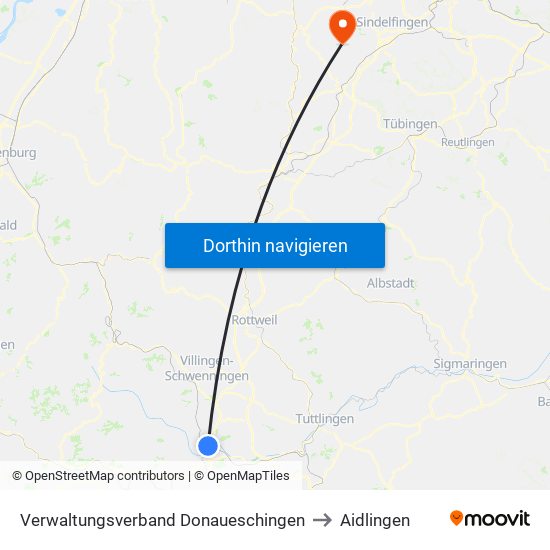 Verwaltungsverband Donaueschingen to Aidlingen map