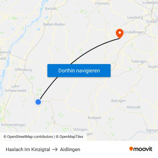Haslach Im Kinzigtal to Aidlingen map