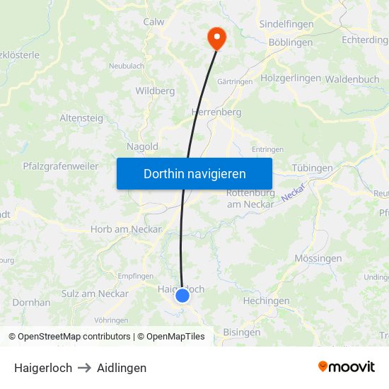 Haigerloch to Aidlingen map