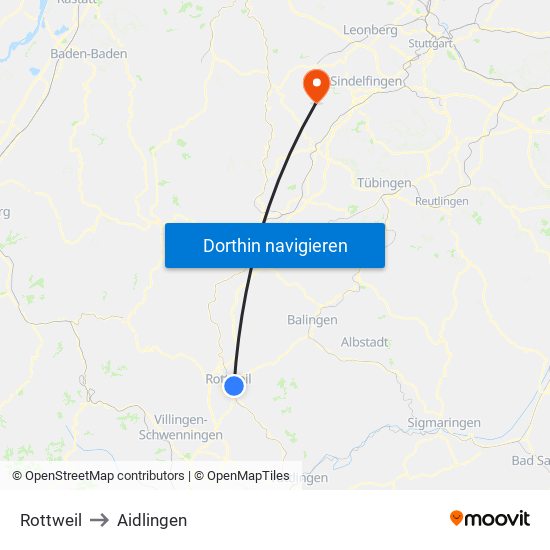 Rottweil to Aidlingen map