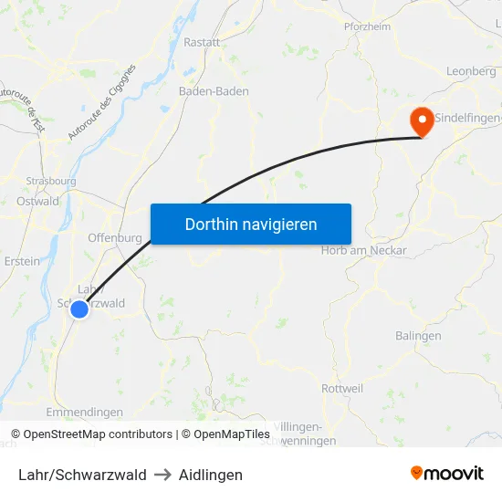 Lahr/Schwarzwald to Aidlingen map