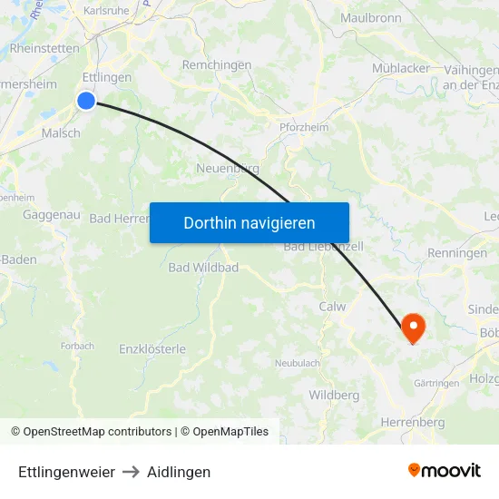 Ettlingenweier to Aidlingen map