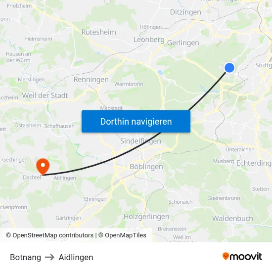Botnang to Aidlingen map