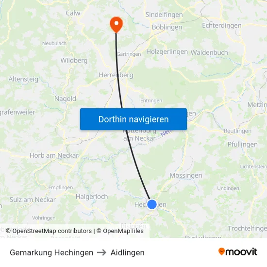 Gemarkung Hechingen to Aidlingen map