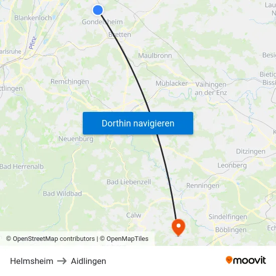 Helmsheim to Aidlingen map