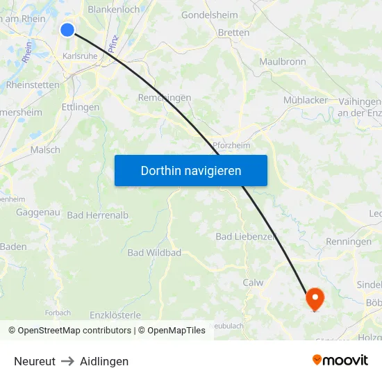 Neureut to Aidlingen map
