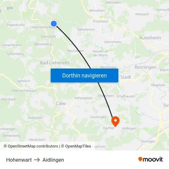 Hohenwart to Aidlingen map