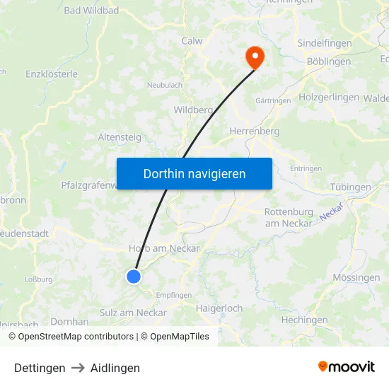 Dettingen to Aidlingen map
