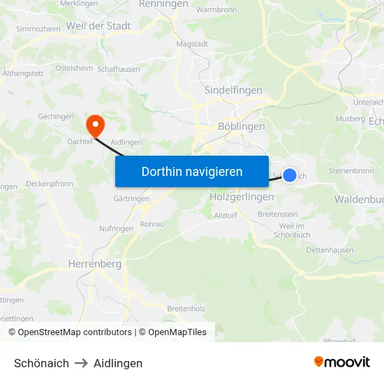 Schönaich to Aidlingen map