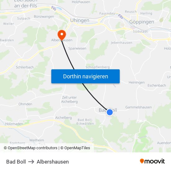 Bad Boll to Albershausen map