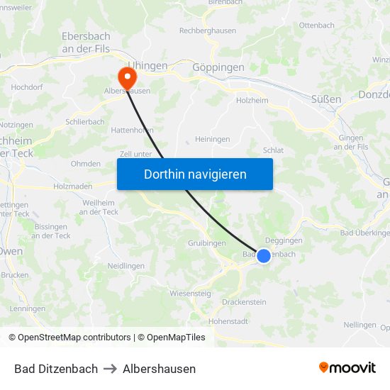 Bad Ditzenbach to Albershausen map