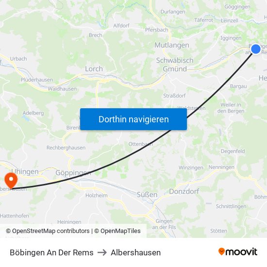 Böbingen An Der Rems to Albershausen map