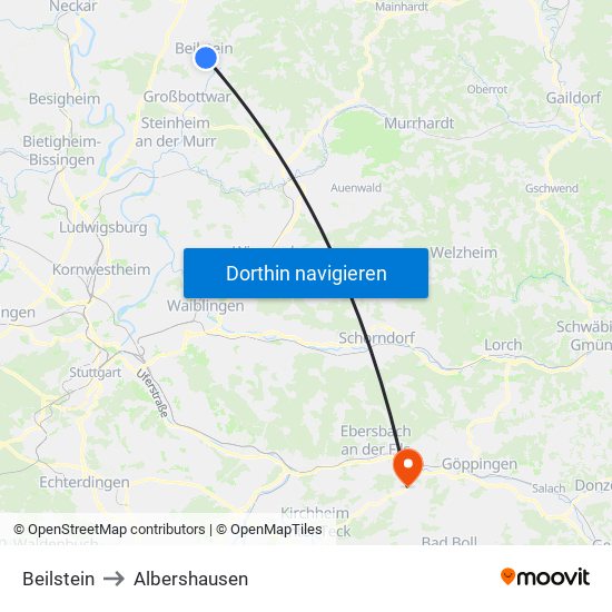 Beilstein to Albershausen map