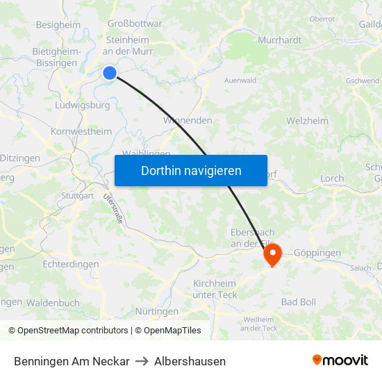 Benningen Am Neckar to Albershausen map