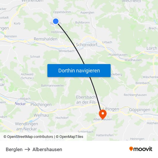 Berglen to Albershausen map