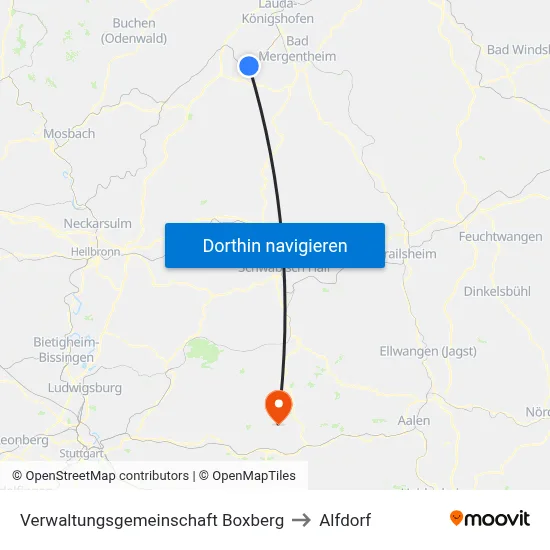 Verwaltungsgemeinschaft Boxberg to Alfdorf map