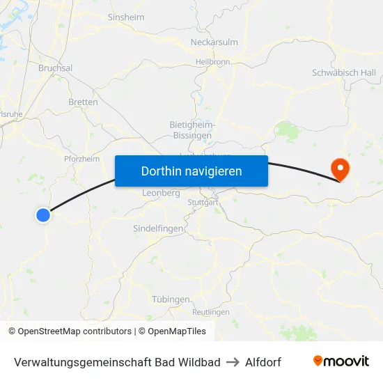 Verwaltungsgemeinschaft Bad Wildbad to Alfdorf map