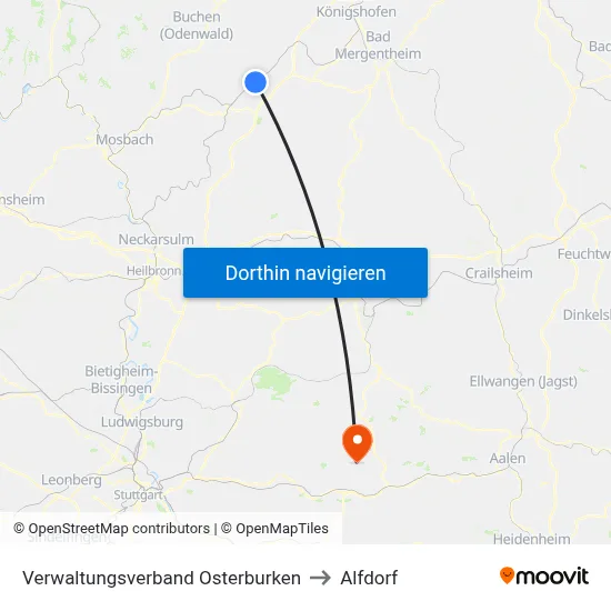 Verwaltungsverband Osterburken to Alfdorf map