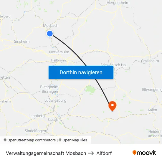 Verwaltungsgemeinschaft Mosbach to Alfdorf map