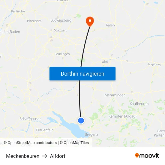 Meckenbeuren to Alfdorf map