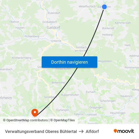 Verwaltungsverband Oberes Bühlertal to Alfdorf map