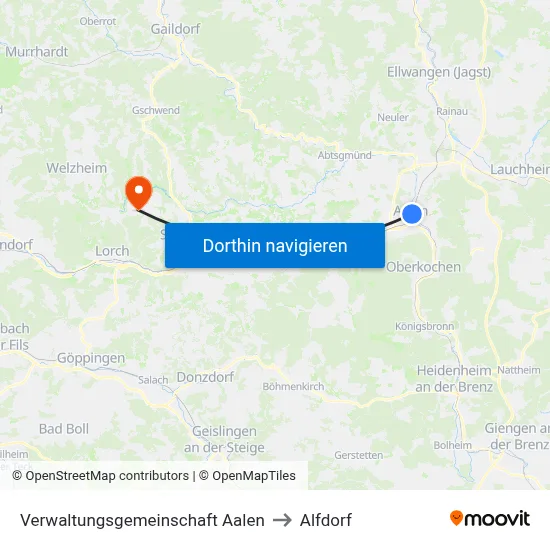 Verwaltungsgemeinschaft Aalen to Alfdorf map