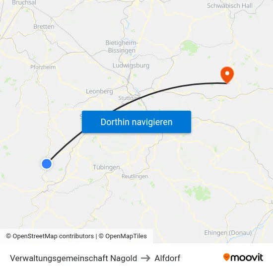 Verwaltungsgemeinschaft Nagold to Alfdorf map