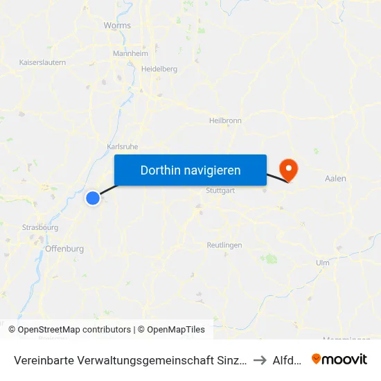 Vereinbarte Verwaltungsgemeinschaft Sinzheim to Alfdorf map