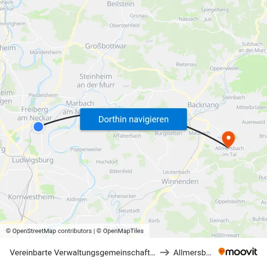 Vereinbarte Verwaltungsgemeinschaft Der Stadt Freiberg am Neckar to Allmersbach Im Tal map