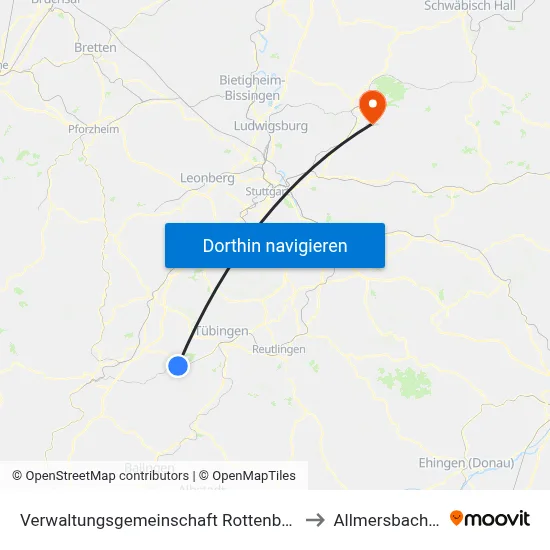 Verwaltungsgemeinschaft Rottenburg am Neckar to Allmersbach Im Tal map