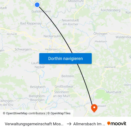 Verwaltungsgemeinschaft Mosbach to Allmersbach Im Tal map