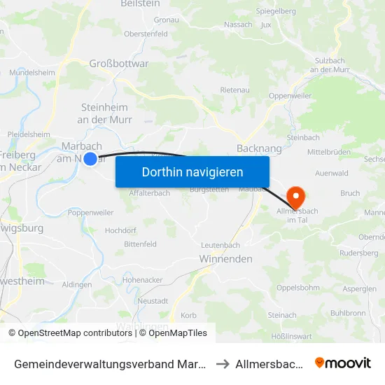 Gemeindeverwaltungsverband Marbach am Neckar to Allmersbach Im Tal map