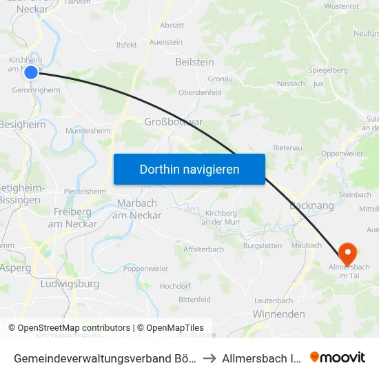 Gemeindeverwaltungsverband Bönnigheim to Allmersbach Im Tal map