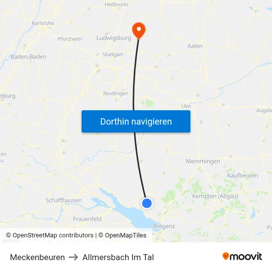 Meckenbeuren to Allmersbach Im Tal map