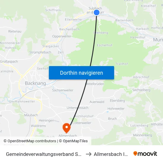 Gemeindeverwaltungsverband Sulzbach to Allmersbach Im Tal map