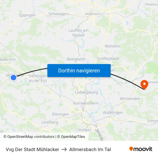 Vvg Der Stadt Mühlacker to Allmersbach Im Tal map