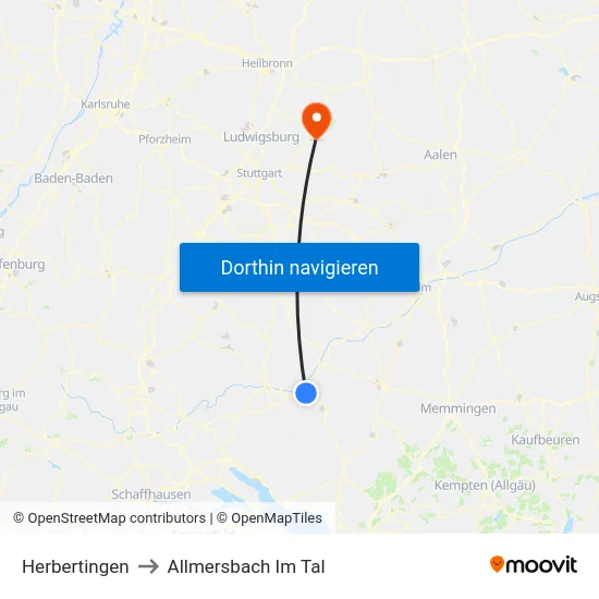 Herbertingen to Allmersbach Im Tal map