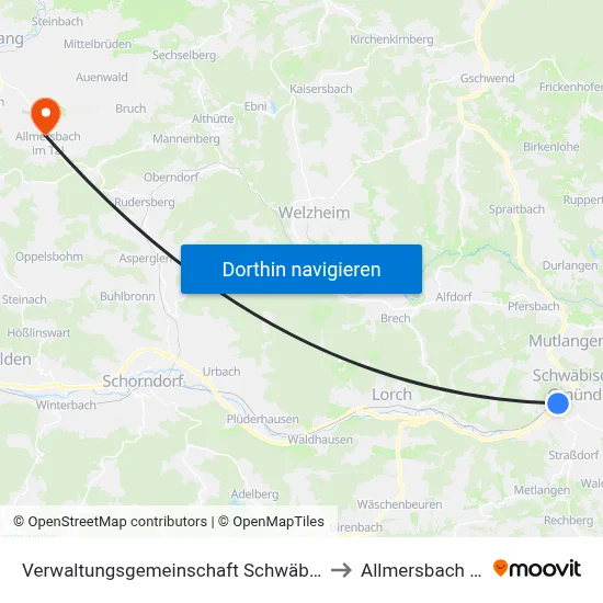 Verwaltungsgemeinschaft Schwäbisch Gmünd to Allmersbach Im Tal map