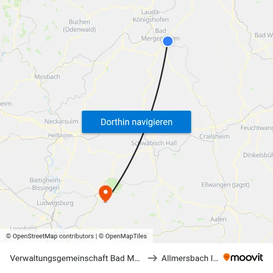 Verwaltungsgemeinschaft Bad Mergentheim to Allmersbach Im Tal map