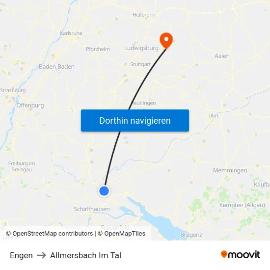 Engen to Allmersbach Im Tal map