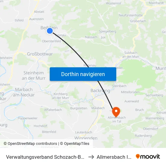 Verwaltungsverband Schozach-Bottwartal to Allmersbach Im Tal map