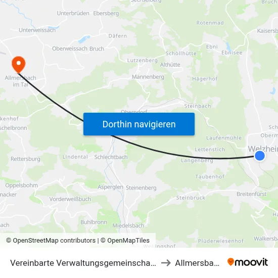 Vereinbarte Verwaltungsgemeinschaft Der Stadt Welzheim to Allmersbach Im Tal map