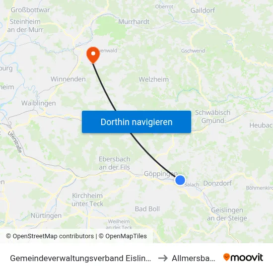 Gemeindeverwaltungsverband Eislingen-Ottenbach-Salach to Allmersbach Im Tal map