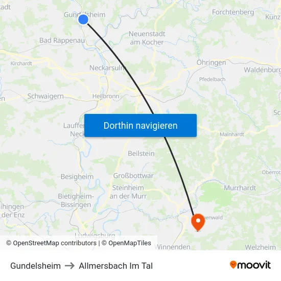 Gundelsheim to Allmersbach Im Tal map