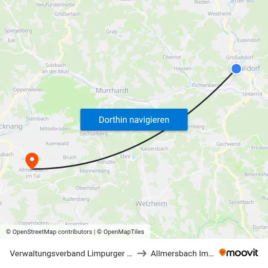 Verwaltungsverband Limpurger Land to Allmersbach Im Tal map