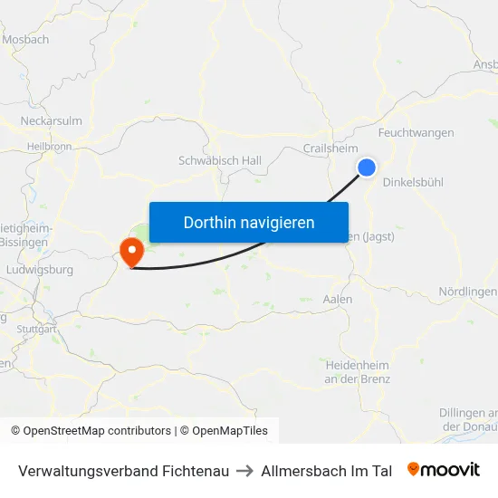 Verwaltungsverband Fichtenau to Allmersbach Im Tal map