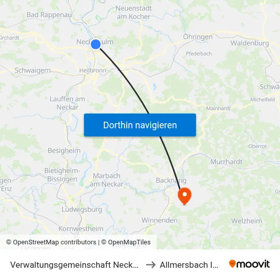 Verwaltungsgemeinschaft Neckarsulm to Allmersbach Im Tal map