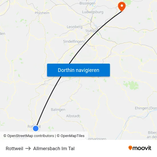 Rottweil to Allmersbach Im Tal map