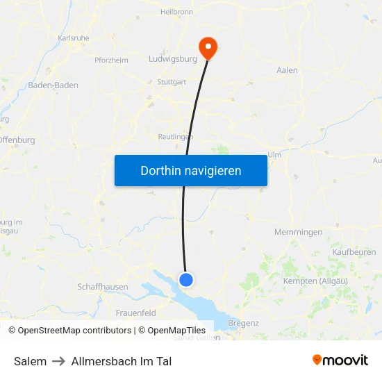 Salem to Allmersbach Im Tal map