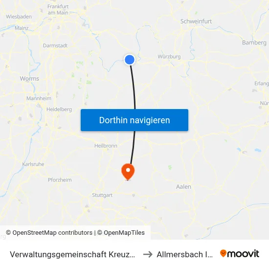 Verwaltungsgemeinschaft Kreuzwertheim to Allmersbach Im Tal map